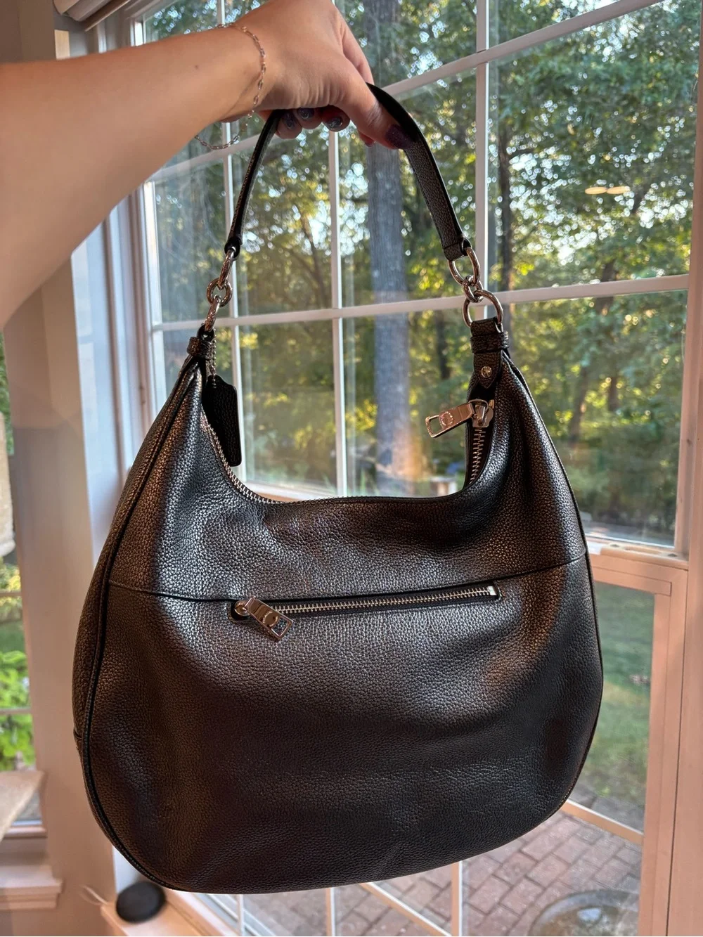Coach Silver gray Pebbled Leather Hobo Shoulder Bag
